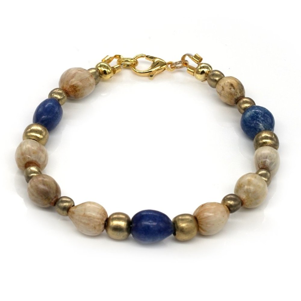 Bracelet with wooden seed beads and lobster clasp.
